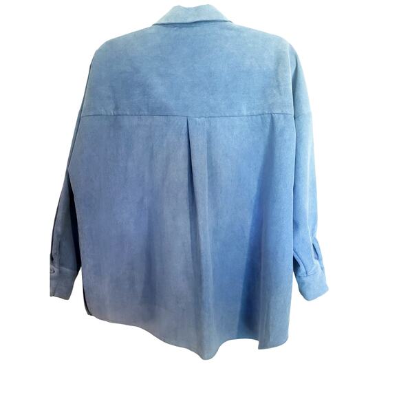 Zara Light Powder Blue Button Up Shirt Shacket Size Small Corduroy - Picture 7 of 8